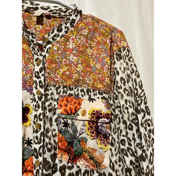 Anthropologie Women Pilcro Button Shirt Multicolor Leopard Floral Long Sleeve M - Picture 7 of 11